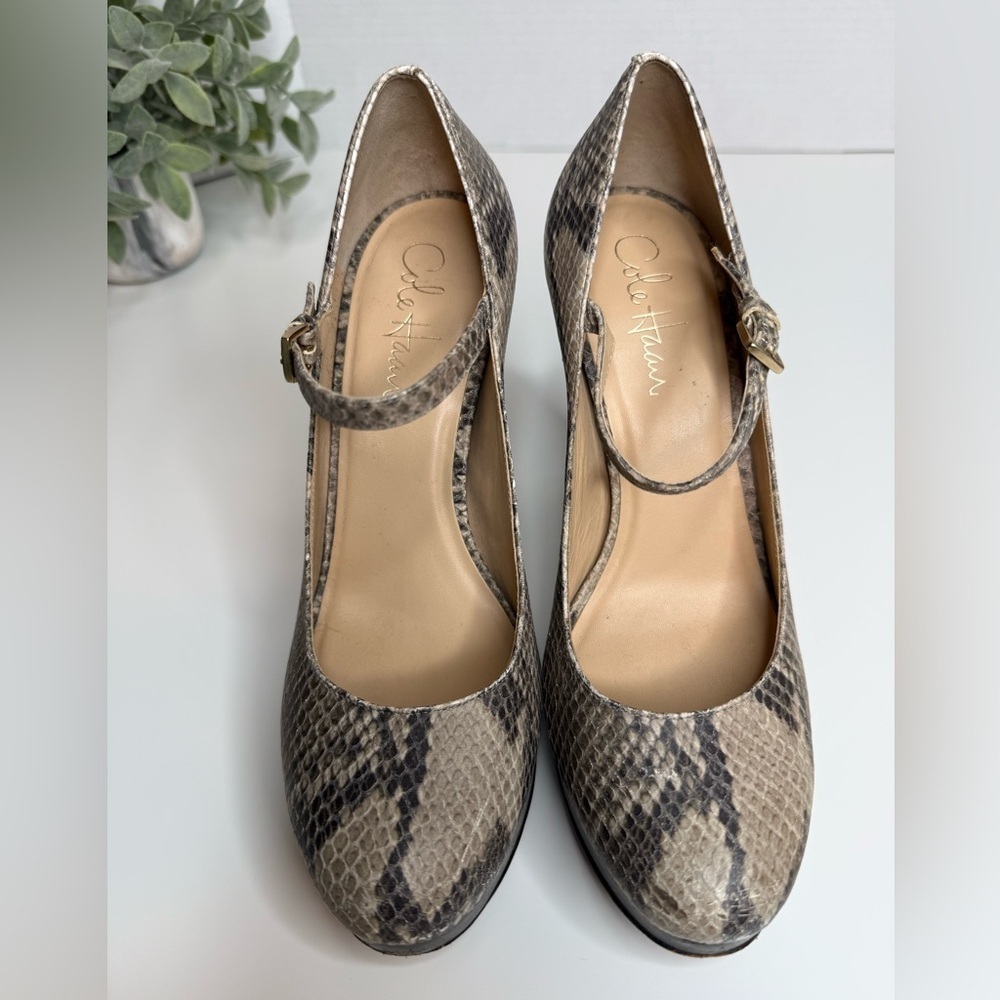 Cole Haan Snakeskin Print Mary Jane Platform Block Heels Size 7B Y2K Preppy Boho - Picture 8 of 15